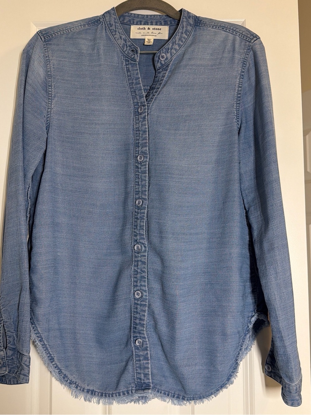 Anthropologie Faded Blue Band-Collar Button-Down Shirt